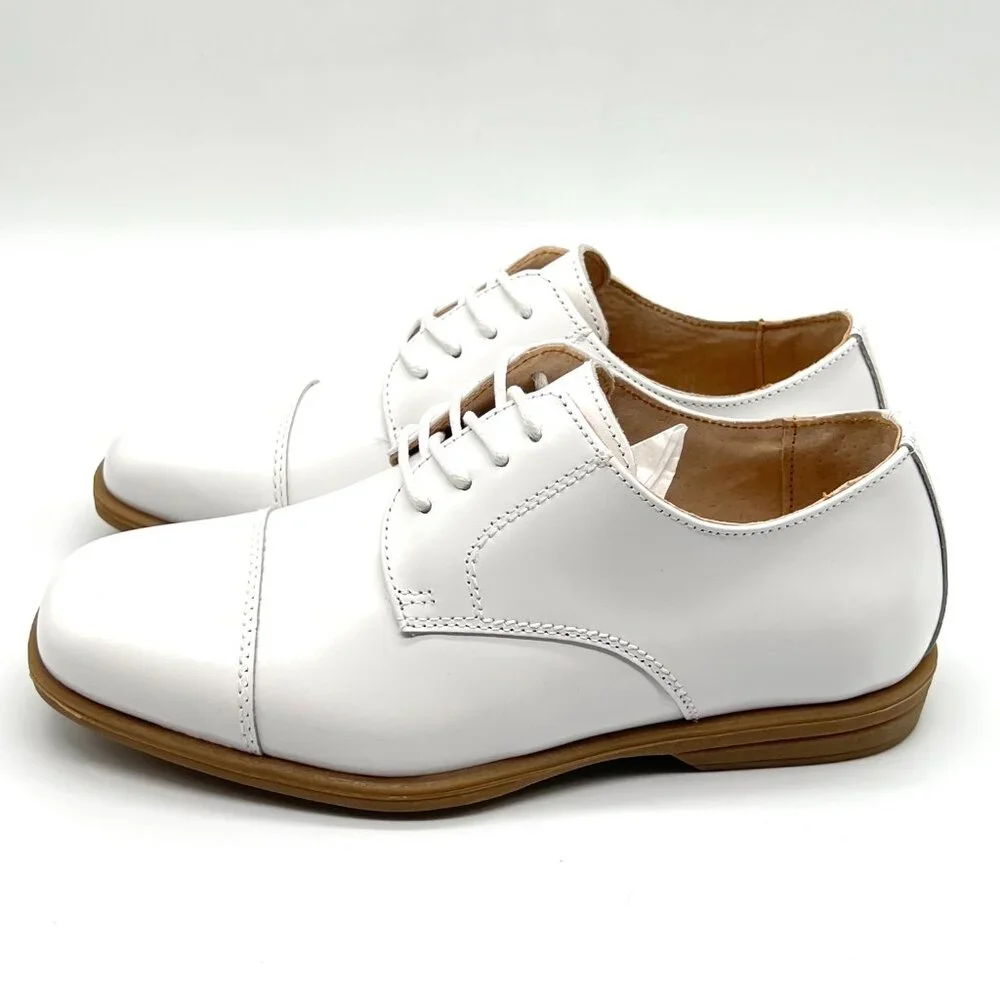 Florsheim Kids Boys Size 1 Reveal CP‎ White Leather Oxfords Oxford Dress Shoes